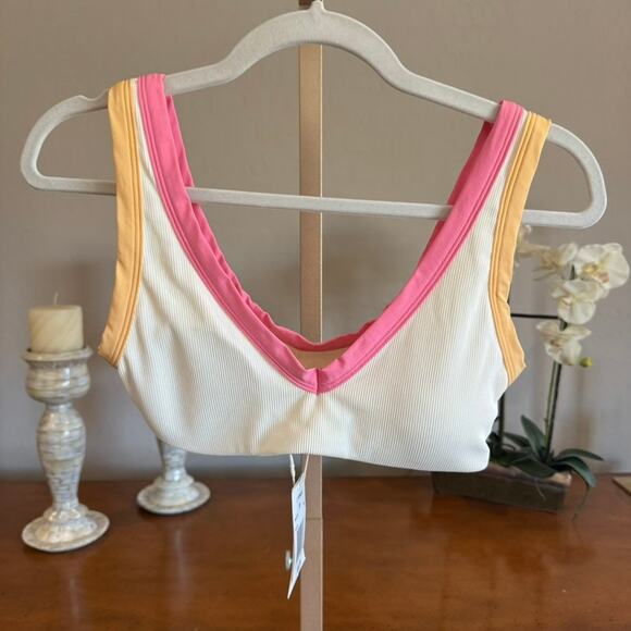 L*Space Lala Bikini Top Ribbed Cream Guava Golden Hour M NWT - Picture 2 of 10